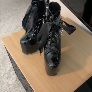 Dolls Kill Black Patent Ankle Boots with Spikes